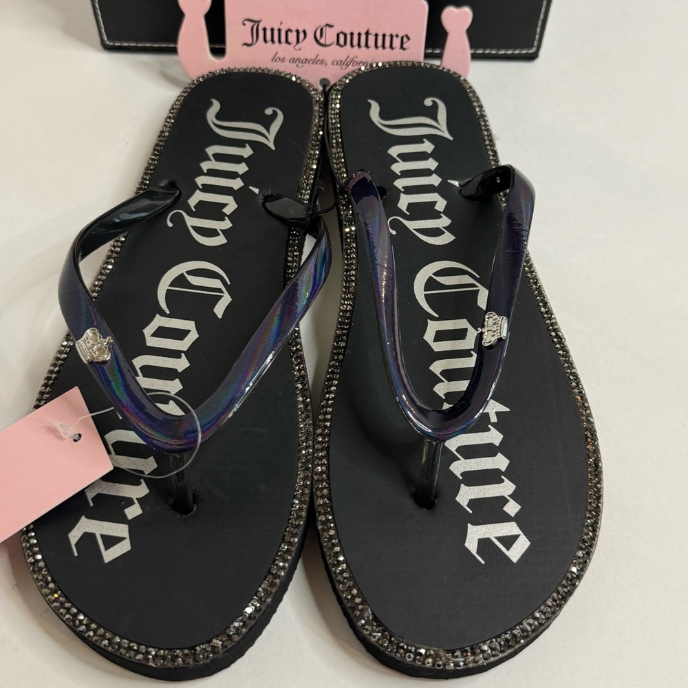 Black Iridescent Sparkly Bling Sandals  Flip Flops size 6 M NWT - Picture 2 of 8